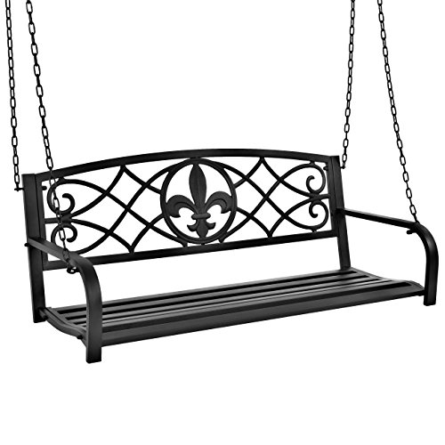 Best Choice Products Outdoor Metal Fleurdelis Hanging Swing Bench Wweatherresistant Steel Black