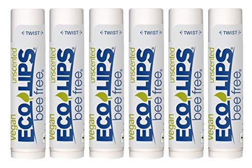 Eco LipsBee Free Vegan Unscented 100% Natural Lip Balm - Soothe and Moisturize Dry, Cracked and Chapped Lips - 100% Plastic-Free Plant Pod Packaging - Made in USA (6 Tubes)