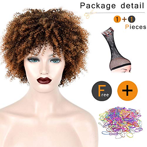 SiYi 70s Afro wigs for black womens short Brown curly shaggy hair Synthetic Fiber wigs