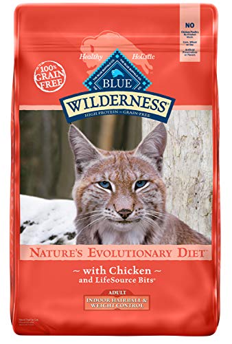 Blue Buffalo Wilderness High Protein Grain Free, Natural Adult Indoor Hairball & Weight Control Dry Cat Food, Chicken 11-Lb