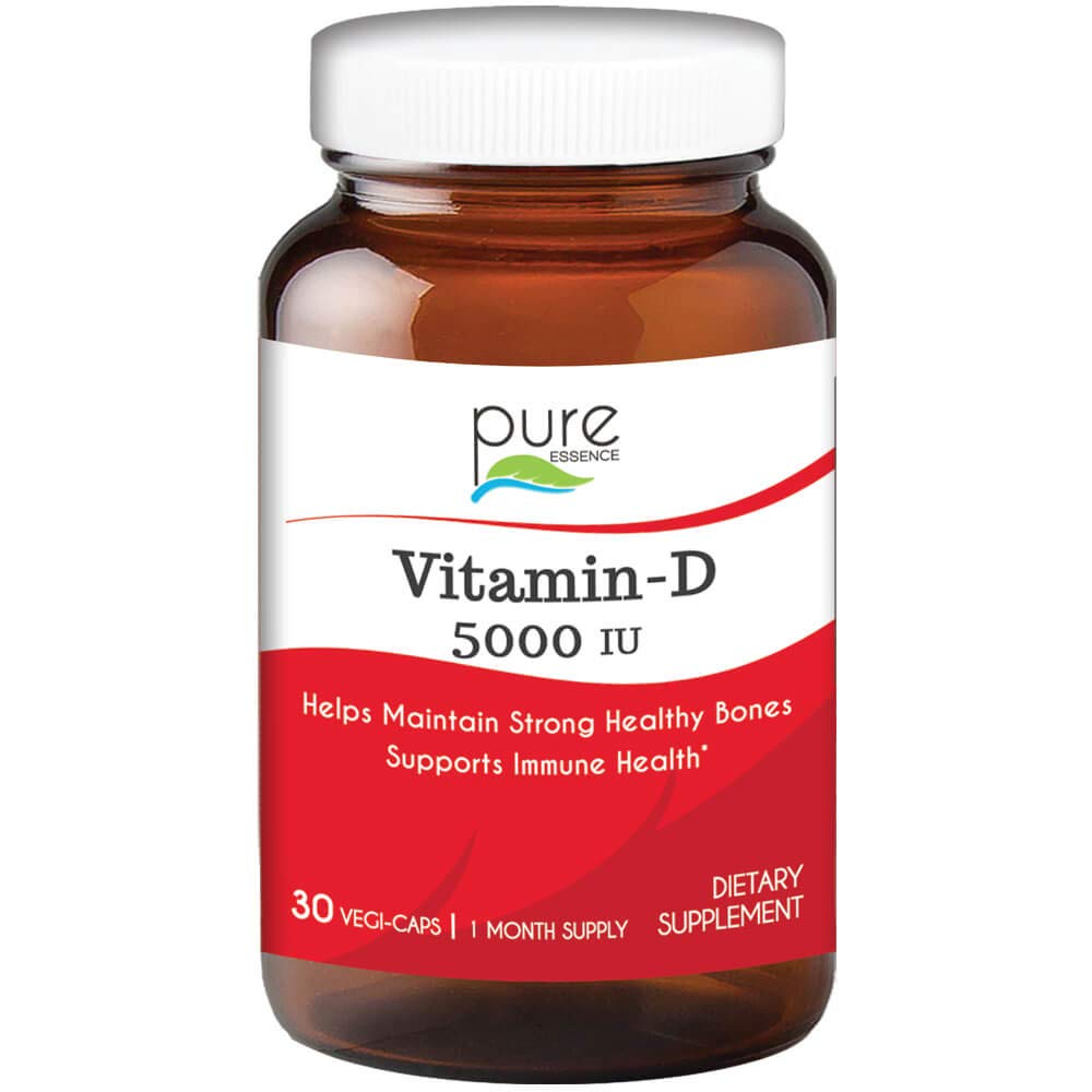 PURE ESSENCE LABSVitamin D - 5000 IU of Vitamin D from 100% Pure Cholecalciferol - 30 Vegetarian Capsules