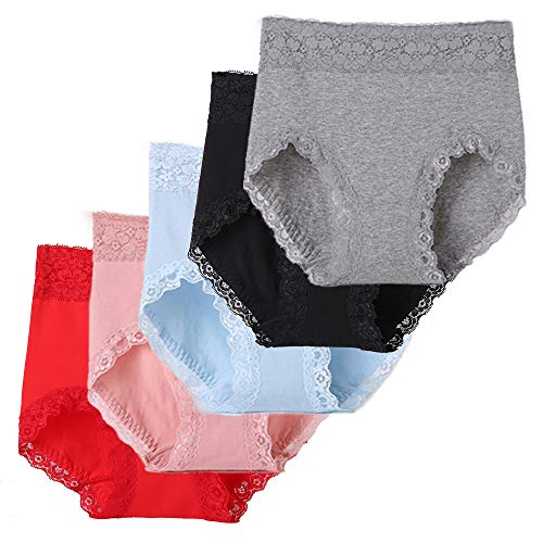 Sujisi Women's Briefs 5 Pack High Rise Basic Knickers Ladies Cotton Full Coverage Underwear Comfort Lace Panties