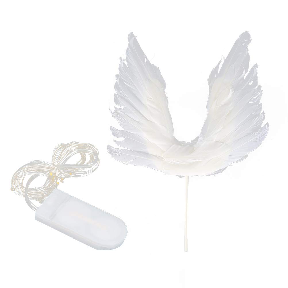 STOBOKAngel Wing Cake Topper Picks Decoration With LED Light for Baby Shower Birthday Wedding Party Favors Supplies