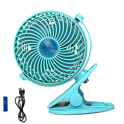 Bomwill Dopromal 5 Inch Clip-on Fan USB 360 Degree 2 Speed Tilt Adjustable Electric Personal Battery Clip Table Fan for Desk (B-Blue)