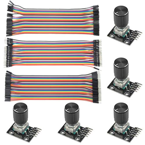 WMYCONGCONG5 PCS KY-040 Rotary Encoder Module Brick Sensor Board with 120 PCS Multicolored Breadboard Jumper Wires Ribbon Cables Kit