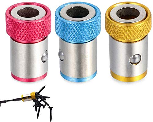 3pcs Removable Screwdriver Bits Magnetic Ring Screw Catcher Holder Metal Strong Magnetizer for 1/4 Inch Hex Shank Double End Screwdriver Bits