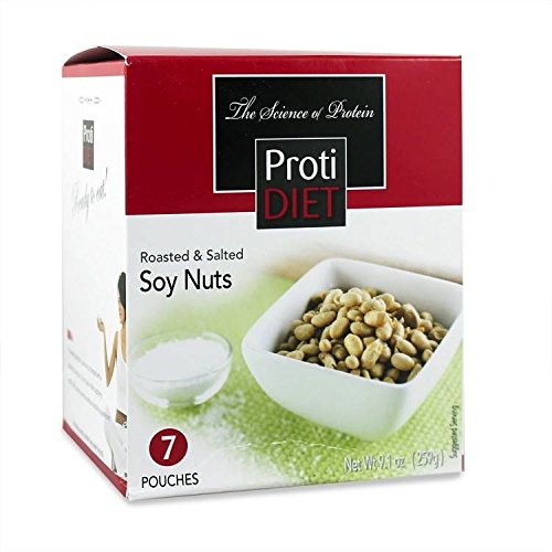 ProtiDiet Roasted and Salted Soy Nuts (7 bags of 1.305 oz, net 9.1 oz) - High Protein Low Carbs Soy Nuts