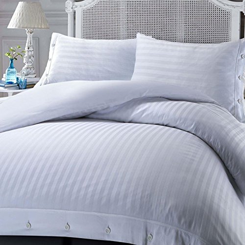 Nimsay HomeSoft Touch Hotel Quality Non-Iron 100% Egyptian Cotton Sateen Satin Stripe Duvet Cover Set - White - Super King