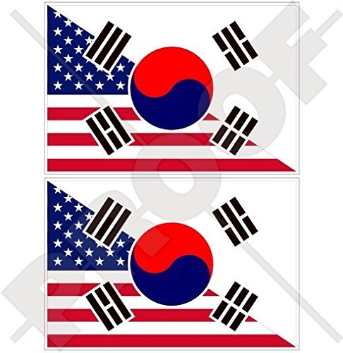 USA United States of America & REPUBLIC of KOREA, American-RoK South Korean Flag 3" (75mm) Vinyl Bumper Stickers, Decals x2