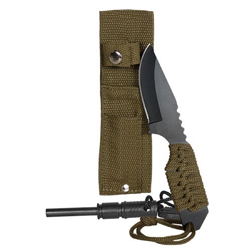 Fox Outdoor Half Tang Survival Knife, Olive Drab Handle/Black Blade, 6.875in, 15-2180