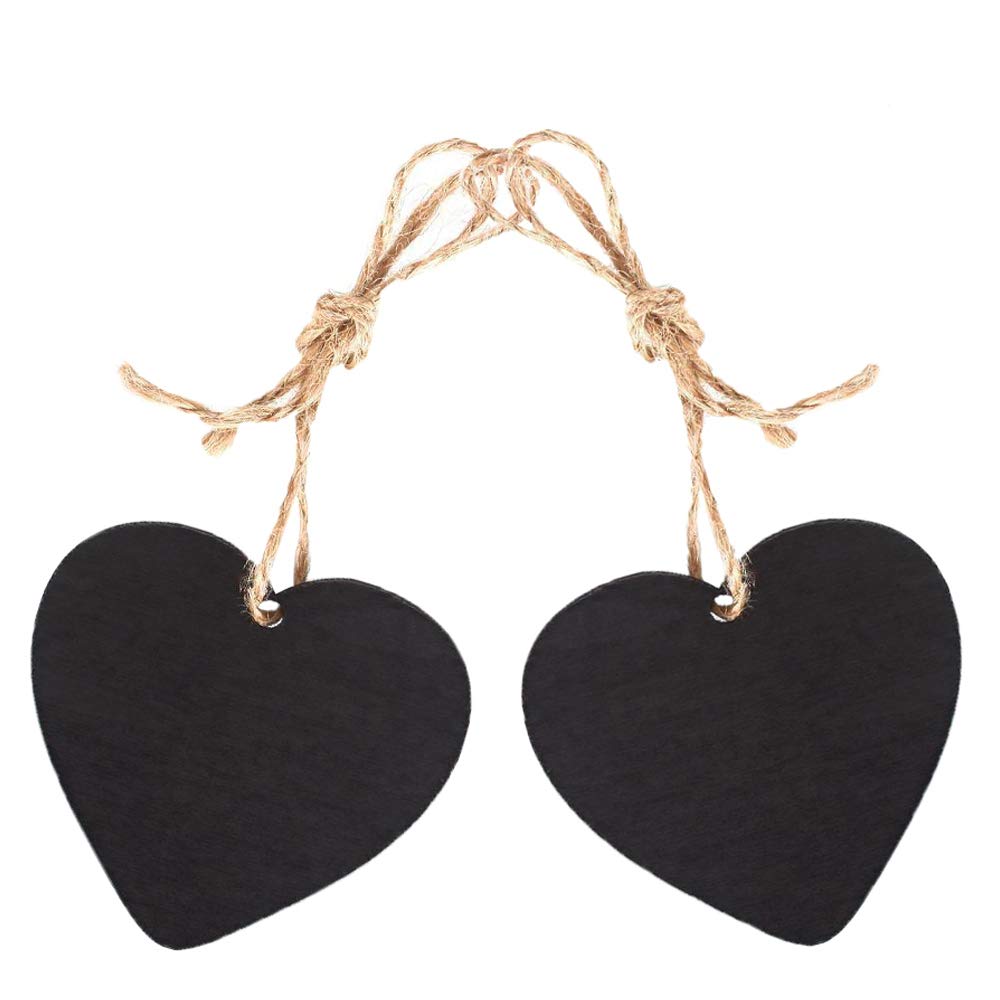 BestgleBestgle Mini Heart Shaped Chalkboard Decorative Signs with Hanging String, 2.6 x 2.4 inch Natural Wooden Double Sided Memo Tags Message Labels for Wedding Birthday Party Decor(Pack of 15)