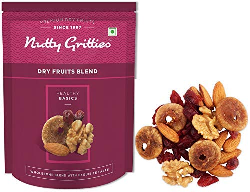 Nutty Gritties Mix Dry Fruits Blend 200g- California Almonds, Walnuts, Figs and Cranberries, Healthy Snacks for kids and adults