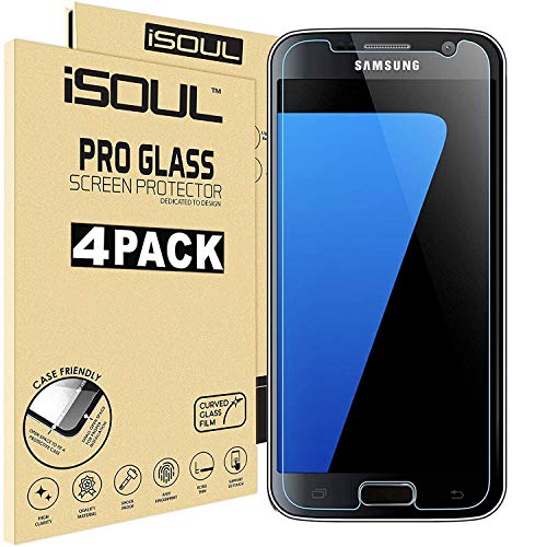 iSOUL [4 Pack] Screen Protector for Samsung Galaxy S7 Tempered Glass Film 9H HD, 0.3mm Clear Premium Shatterproof Protection [Ultra Strong] [Case Friendly]