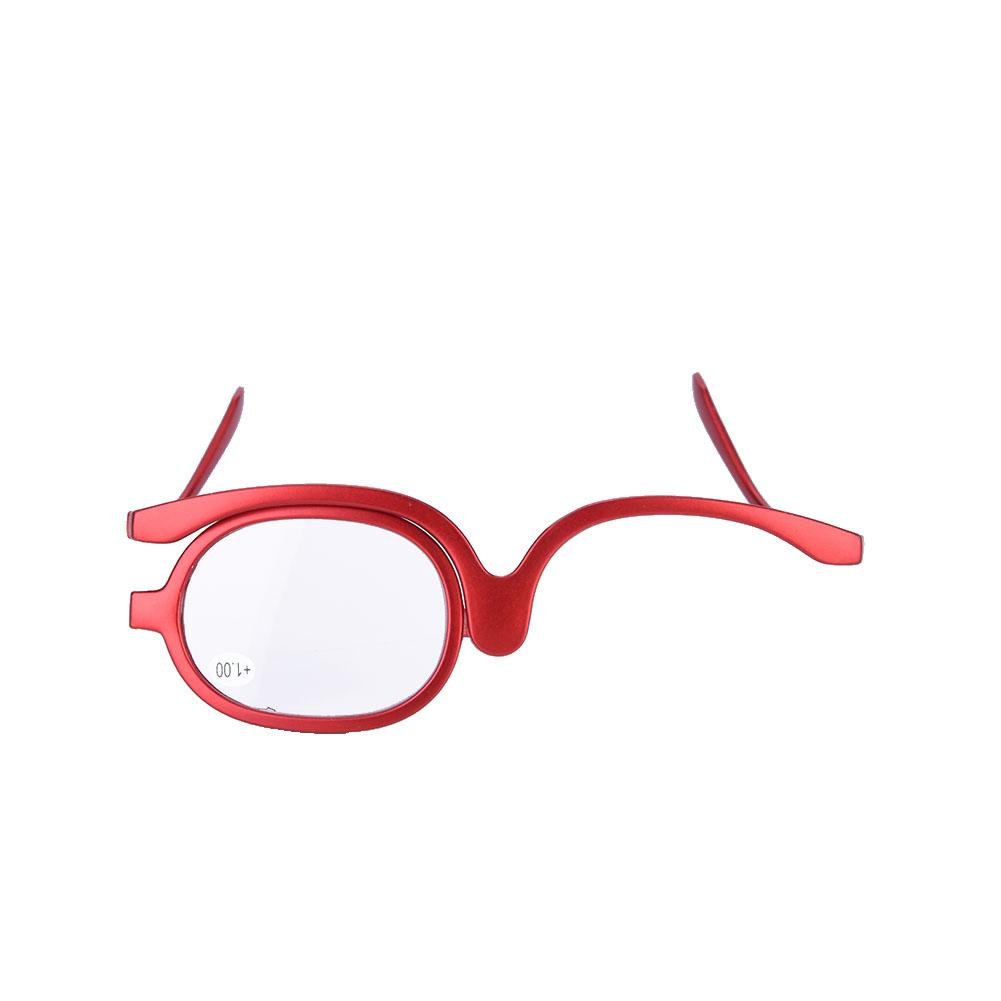 Single Lens Rotating Makeup Glasses, 3 colors Multiple Farsightedness Degree Magnify Makeup Glasses, Women Makeup Tool(100 + Red)