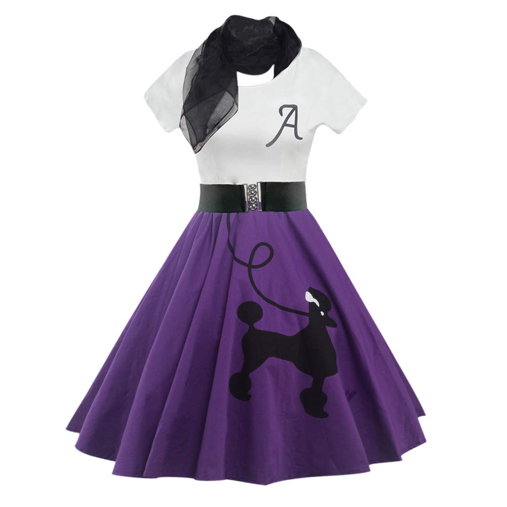 ZEZCLO Retro Poodle Print High Waist Skater Vintage Rockabilly Swing Tee Cocktail Dress