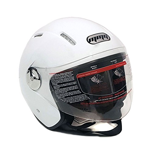 MMG Helmets Open Face Pilot Style Integrated Flip Up Visor DOT - Model 28 (Large, Shiny White)