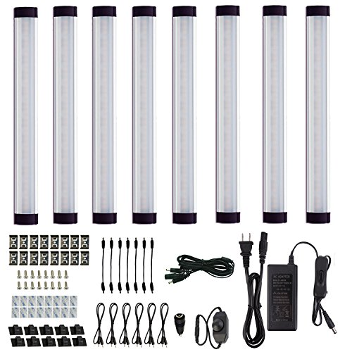 AIBOO LED Under Cabinet lighting Kit, Plug in Strip Lights with Dimmer Switch for Kitchen Cabinet Counter, Closet, bedroom lighting.（24w-8 bars kit-6000K）