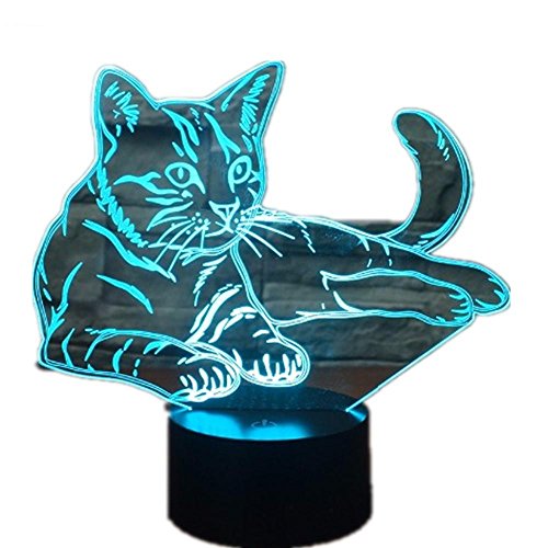 Lying Down Cosy Cat 3D LED Lamp Acrylic Night Light USB Touch Light Children Cute Night Bedroom Light Leisure 7 Colorful Gifts