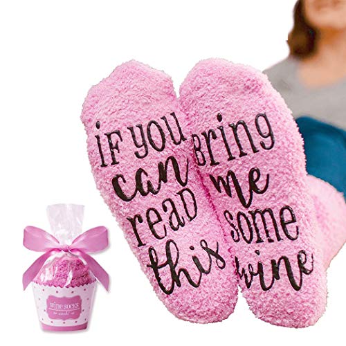 Wine Socks with Cupcake Gift Packaging: Mothers Day Gifts with If You Can Read This Socks Bring Me Some Wine Phrase - Funny Accessory for Her Present for Wife