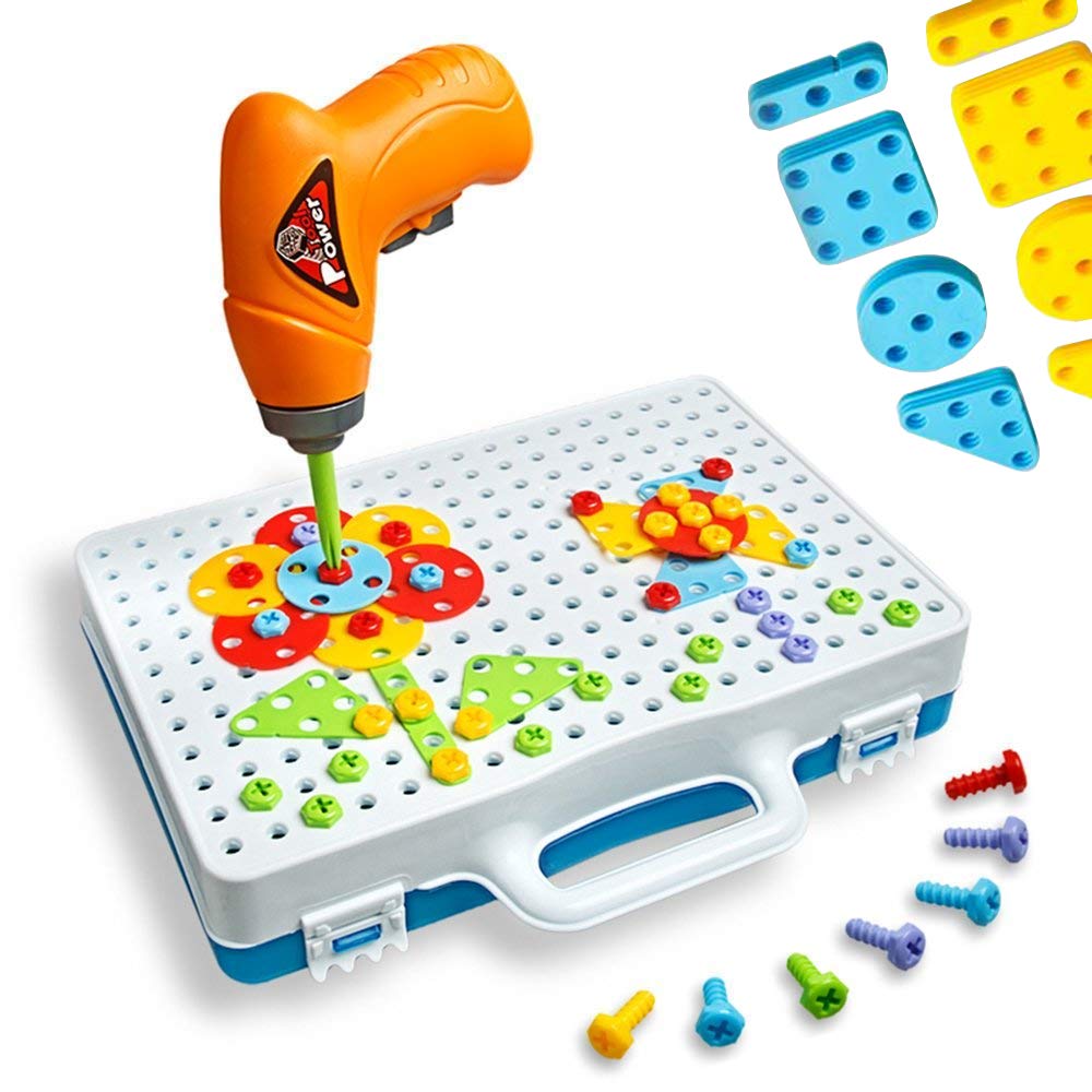 Enllonish Building Blocks Pegboard Toy Construction Toy Set Take Apart Toys with Crew Screwdrivers Nut and Spanner | 3D Building Block Creative Puzzle DIY Set for Children Ages 3+ Years Old