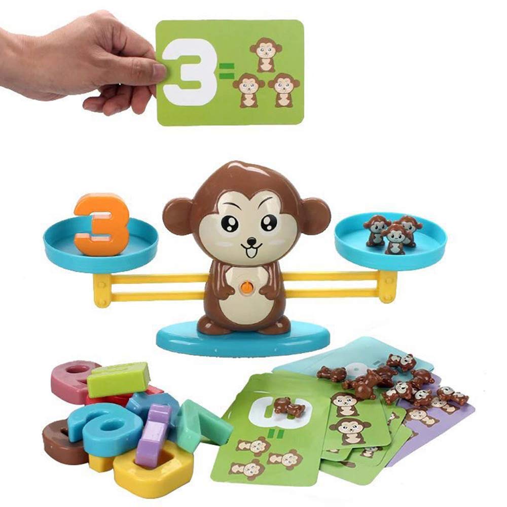 Educational arithmetic addition and subtraction monkey shape balance scale toy for kids with monkey shape small dolls and attractive plastic numbers