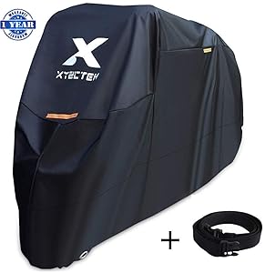 XYZCTEM Motorcycle Cover -Waterproof Outdoor Storage Bag,Made of Heavy Duty Material Fits up to 116 inch, Compatible with Harley Davison and All motors(Black& Lockholes& Professional Windproof Strap)