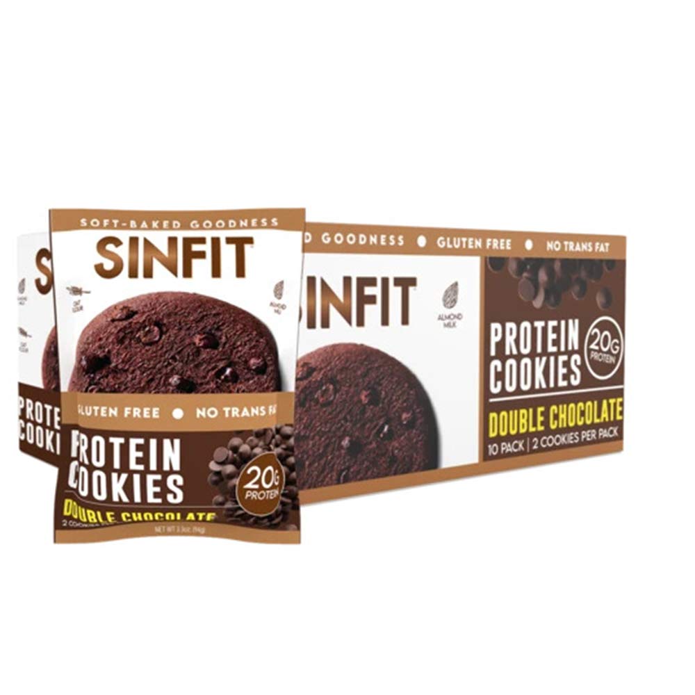 SINFIT Nutrition Soft Baked High Protein Cookies, Double Chocolate, 20g Protein, Gluten Free, Whey Protein (10 Pack)