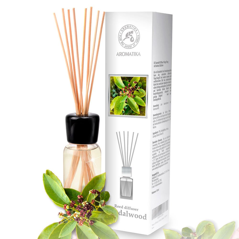 Reed Diffuser SANDALWOOD 100ml - Fresh & Long Lasting Fragrance - Gift Set with 8 Bamboo Sticks - Best for Aromatherapy - Spa - Home - Kitchen - Office - Fitness Club - Glass Bottle