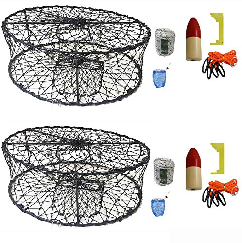 KUFA Sports 2-Pack Foldable 30-inch Crab Trap with Crabbing Accessory Kits Combo–(CT50+CAM1) X2