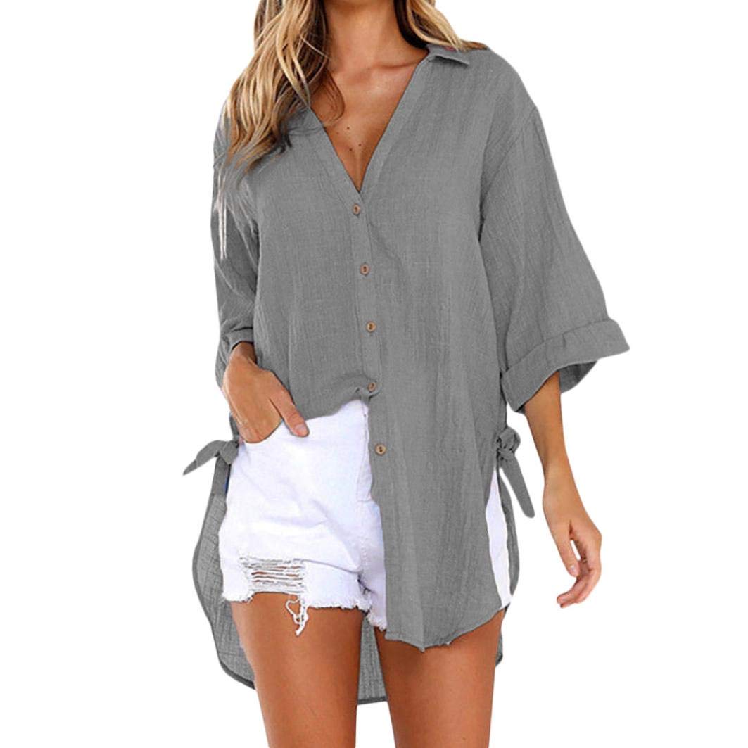 VJGOAL Womens Summer Loose Button Long Shirt Dress Cotton Ladies Casual Tops T-Shirt Blouse