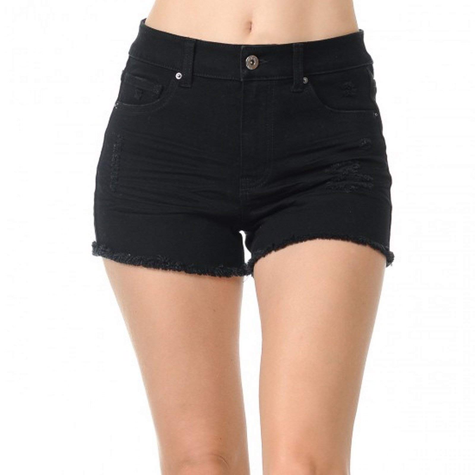 Women's High Waist Destructed Shorts with Frayed Hem