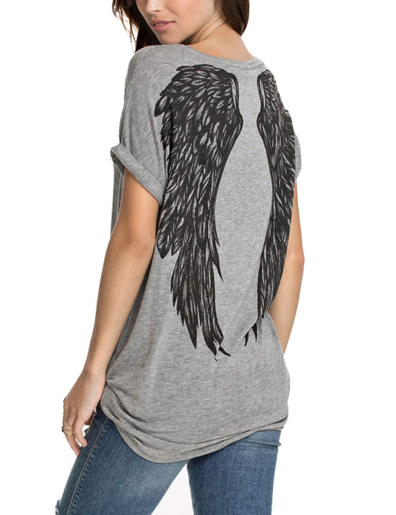 FV RELAYWomens Casual Angel Wings Short Sleeve Plus Size T Shirts Summer Tops Tee