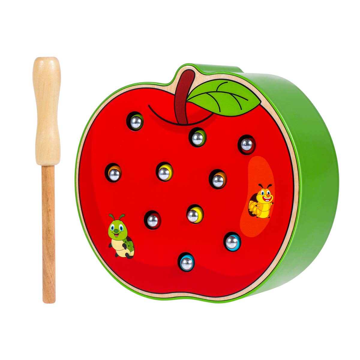 STOBOK Funny Apple Shaped Catch Insects Game Toy Wooden Magnetic Educational Toys for Kids Toddlers