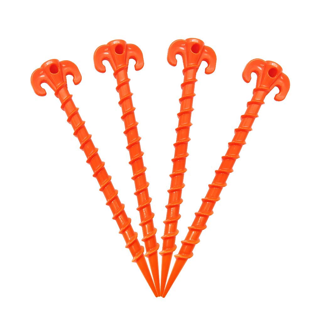 Beach Tent Stakes Canopy Anchors Canopy Stakes Heavy Duty Screw Shape 10 inch (Orange 4PCS)