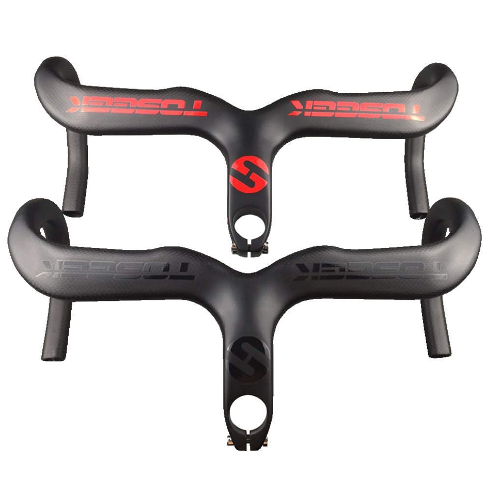 TOSEEK FULL Carbon AERO Integrated Handlebar With 110mm Stems For Racing Road Bike Matte Black (Shiny Logo)