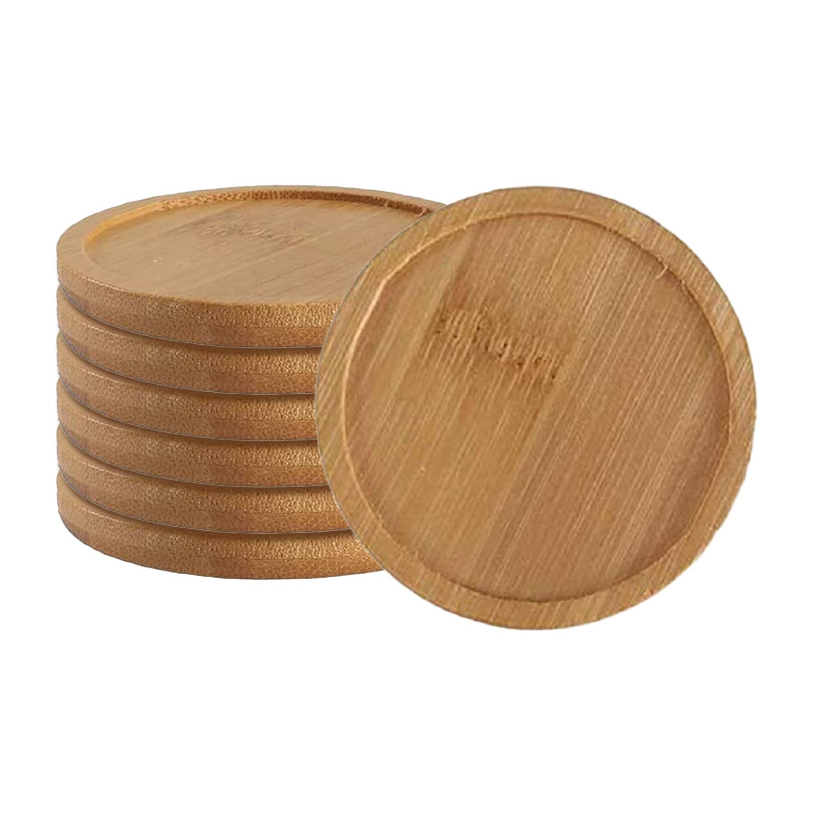 Anpatio 6PCS 2.9 inches Round Bamboo Trays Saucers for Small Porous Planter Farmhouse Style Coasters Coffee Service Tray