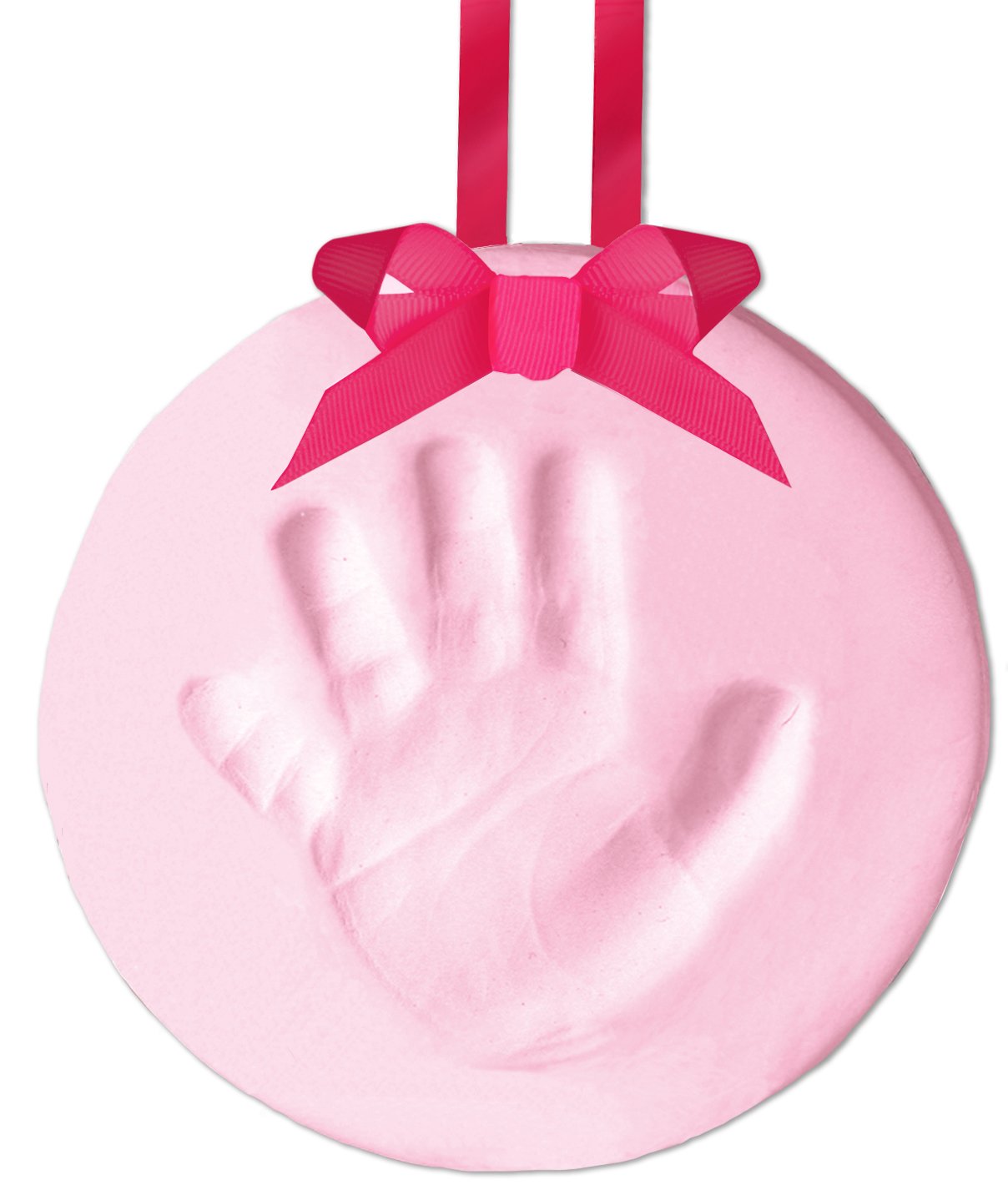 tiny ideasDIY Baby's Print Handprint or Footprint Keepsake No Bake Ornament with Ribbon, Baby Girl Nursery Décor, Pink