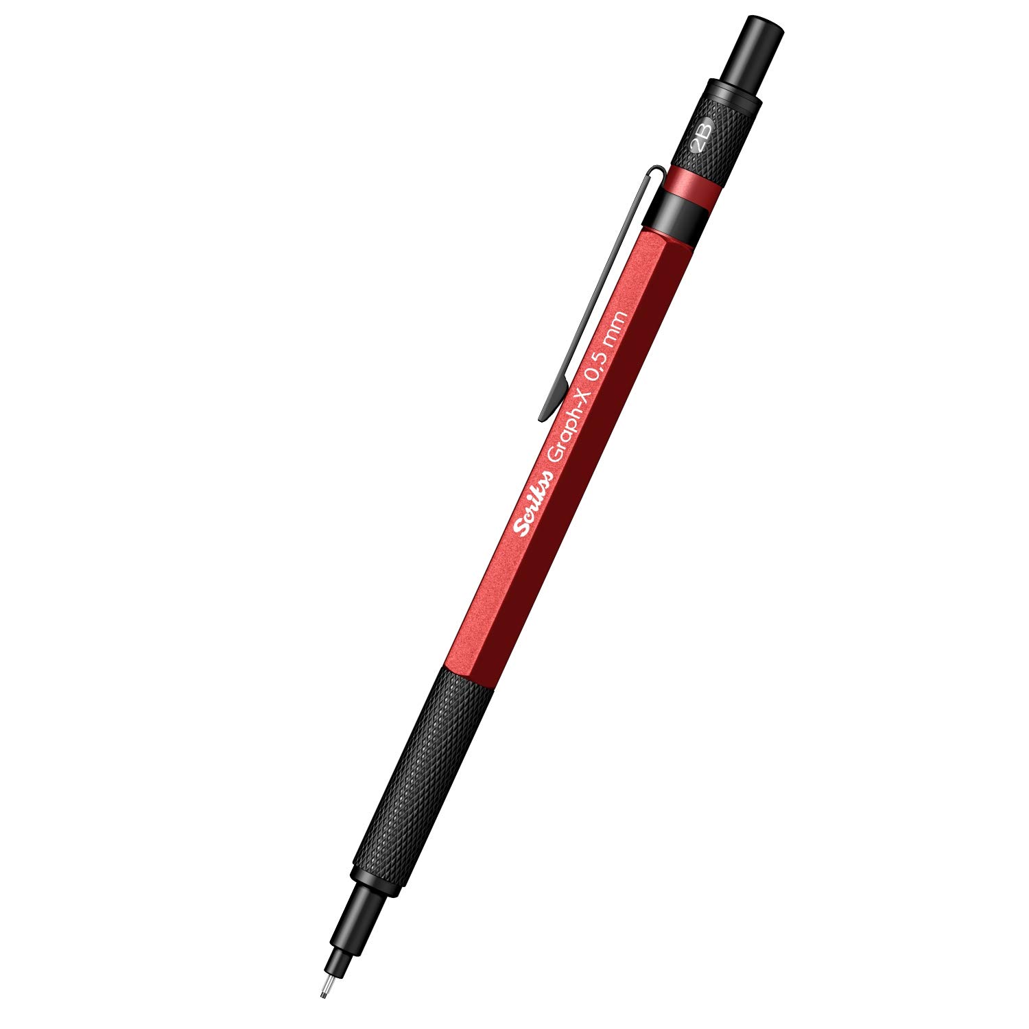 Scrikss 0.5mm Mechanical Clutch Lead Pen Pencil | Red Brass Body | Push Mechanism | Graph-X Series | Eraser Included