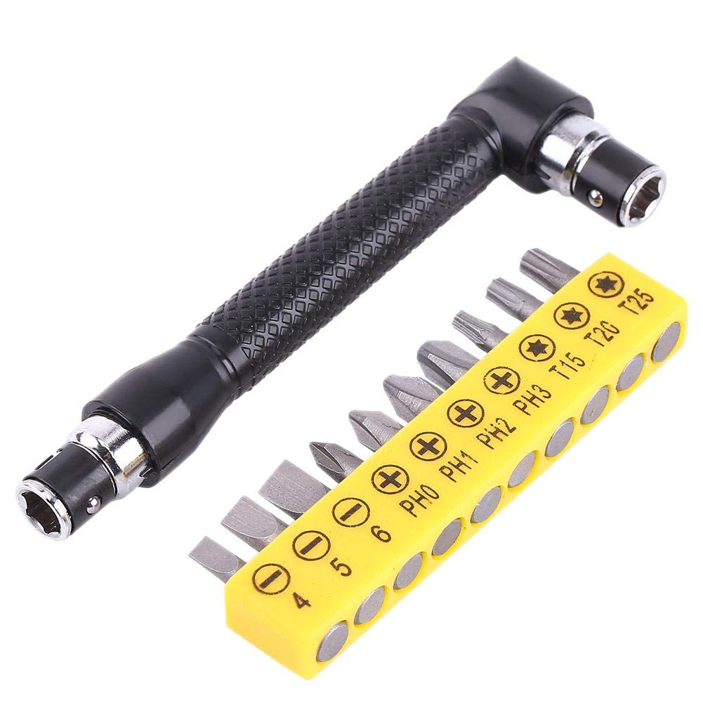 WalfrontL-Shape 1/4 Inch Hex Socket Wrench Double Head with 10Pcs Various Angled Screwdriver Bits Hand Tool Set