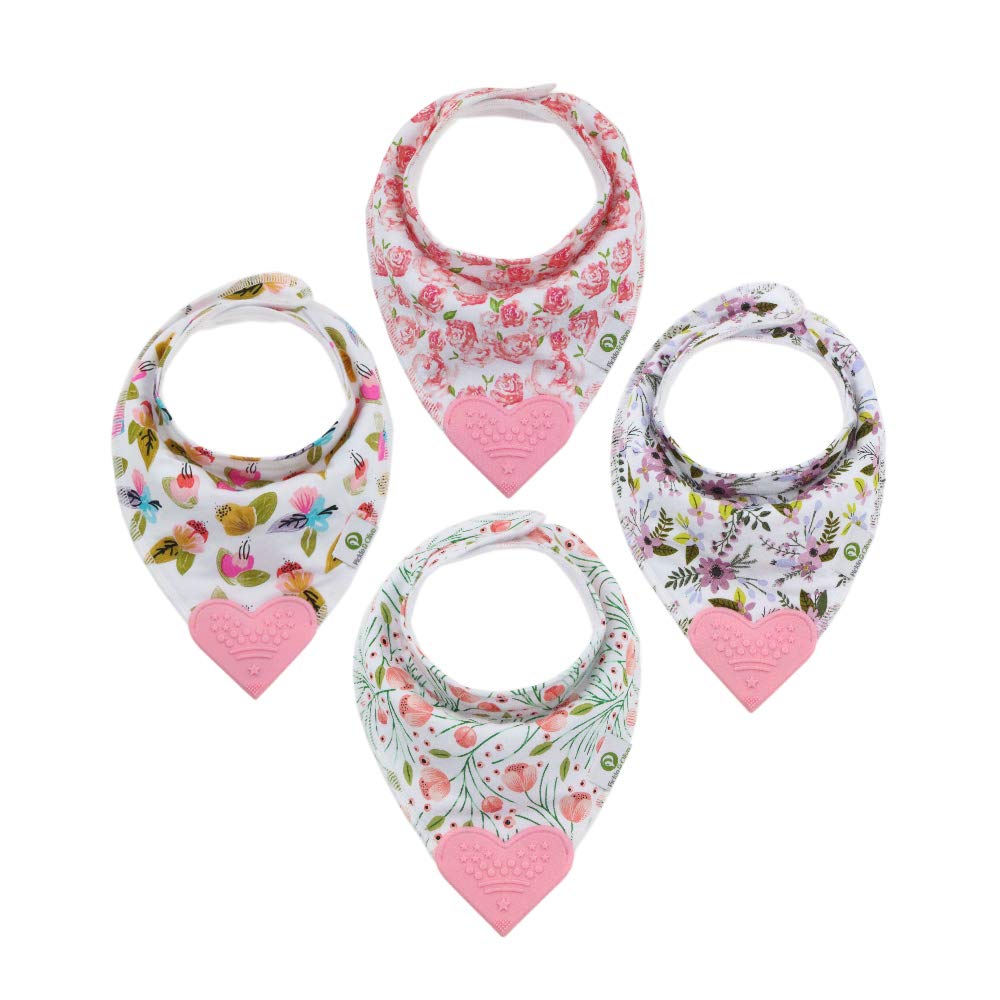 Pickle & OliveBaby Bandana Teething Bibs with Attached Teether- Set of 4 - Floral