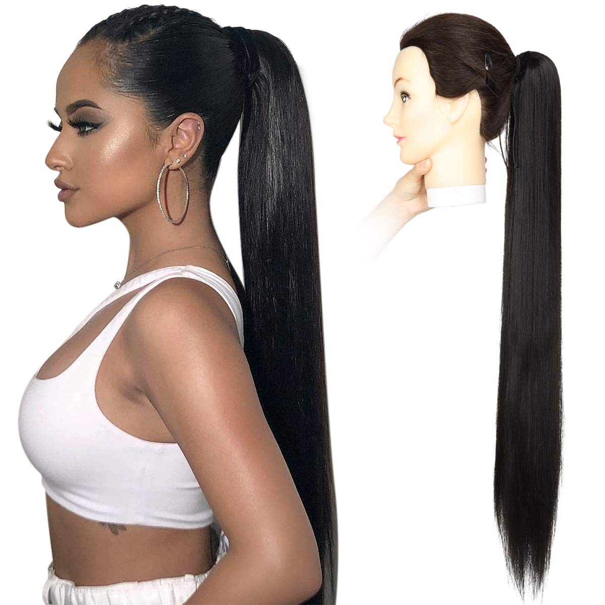 30inch Long Straight Drawstring Ponytail Synthetic High Puff Ponytail Hair Pieces With Comb Clip in Straight Ponytail Clip in Hair Extensions Smooth &Soft