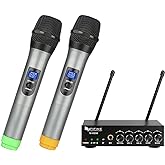 Fifine UHF Dual Channel Wireless Handheld Microphone, Easy-to-use Karaoke Wireless Microphone System-K036