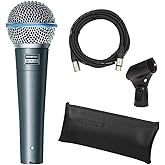 Shure BETA 58A Vocal Microphone - Single Element Supercardioid Dynamic Mic for Stage and Studio, includes XLR Cable, A25D Adj