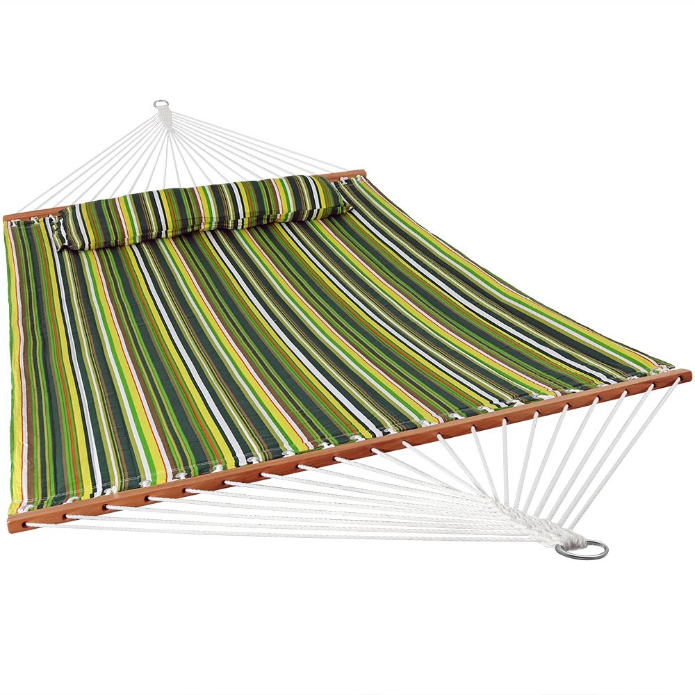 Sunnydaze Quilted Fabric Hammock Two Person with Spreader Bars Heavy Duty 450 Pound Capacity, Melon Stripe