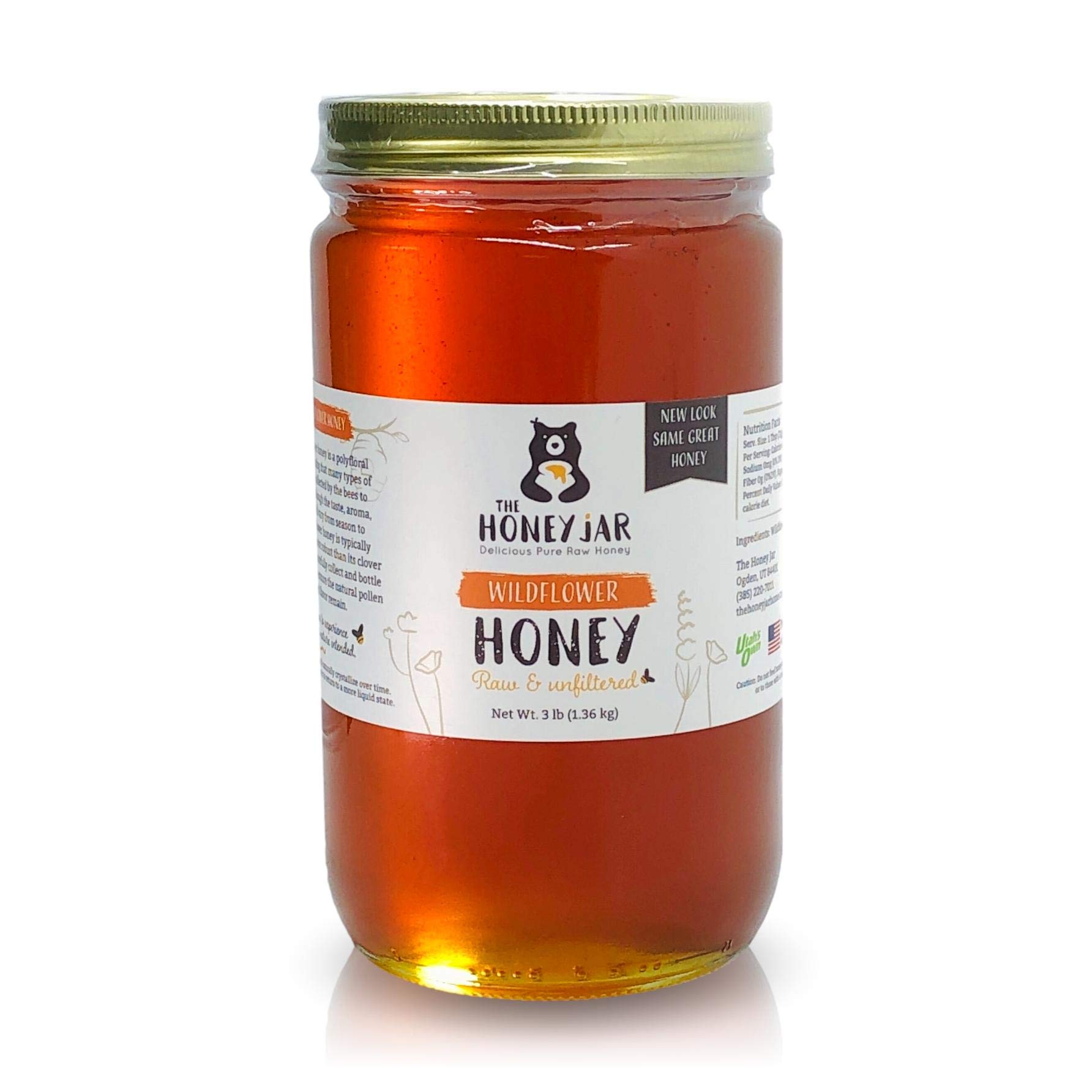 The Honey JarRaw Wildflower Honey - Unfiltered and Unpasteurized Honey - Pure Honey Sourced from Family-owned Farms in the USA - (3lb/48oz Jar)