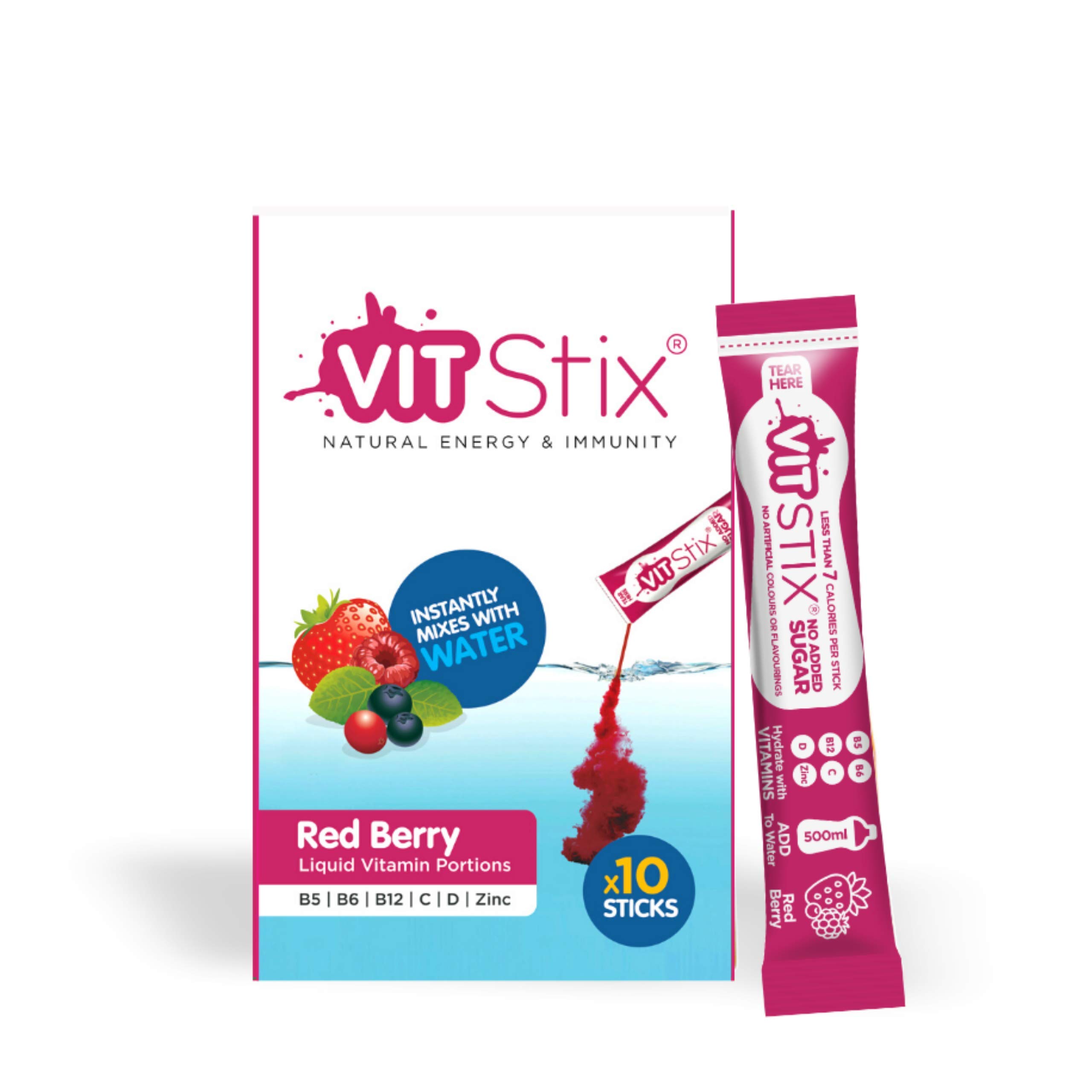 Vit Stix | Immunity Boosting Vitamin Drink | Vitamins C D Zinc B5 B6 B12 | Mix with Water | Red Berry (100 Drinks)