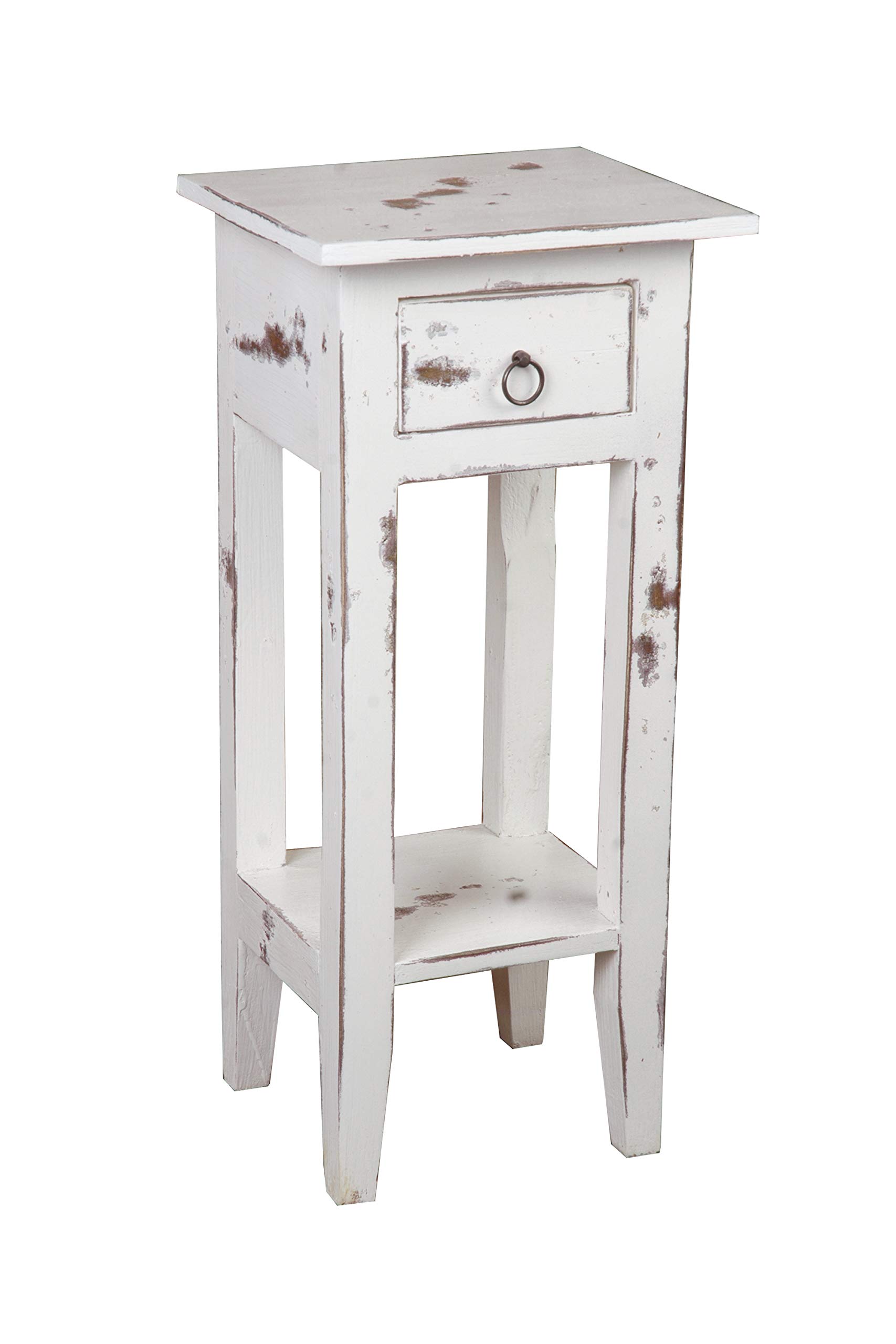 Sunset Trading Shabby Chic Cottage Table, Small One Drawer, Heavy distressed whitewash