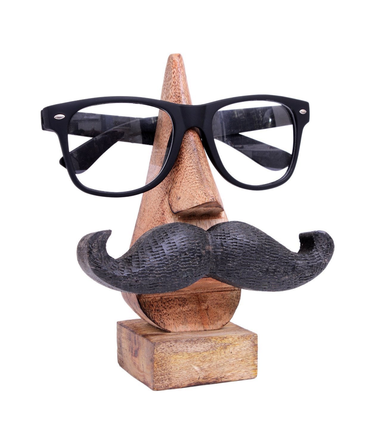 The Indian Arts Classic Hand Carved Rosewood Nose-Shaped Eyeglass Spectacle Holder With Black Moustache