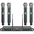 Phenyx Pro Wireless Microphone System, 4-Channel UHF Wireless Mic, Fixed Frequency Metal Cordless Mic with 4 Handheld Dynamic