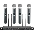 Phenyx Pro Wireless Microphone System, Quad Channel Wireless Mic, w/ 4x40 Channels, 4 Handheld Dynamic Microphones,Auto Scan,